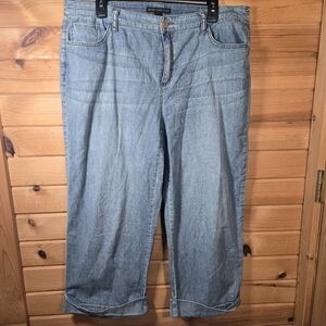 Chico's Black Label Cropped Jeans Cuffed Womens 2.5 Size 14 Blue Denim Mid Rise